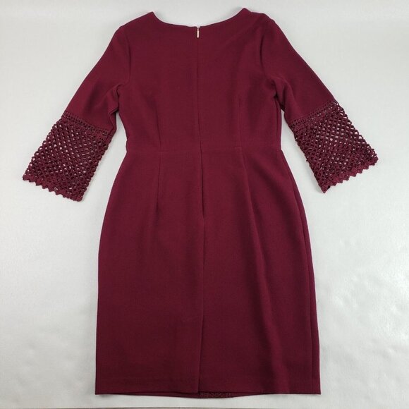 Karl Lagerfeld Lace Embroidered Dress Womens 8 Burgundy Knee Length 3/4 Sleeve - Picture 6 of 13